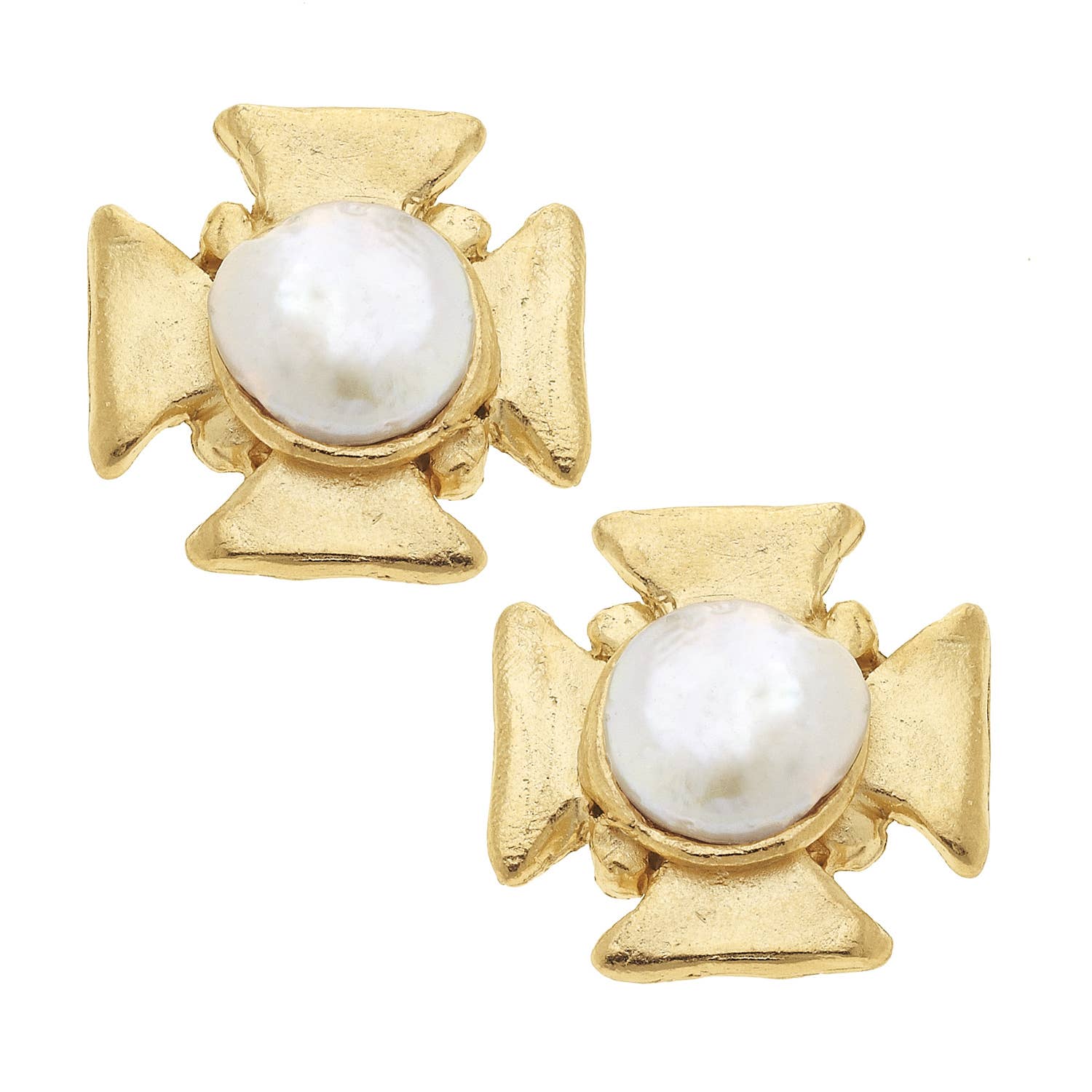 Gold Cross with Genuine Freshwater Pearl Pierced Earrings – Maya's