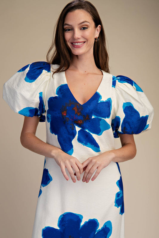 Puff-Sleeve A-Line Maxi Dress