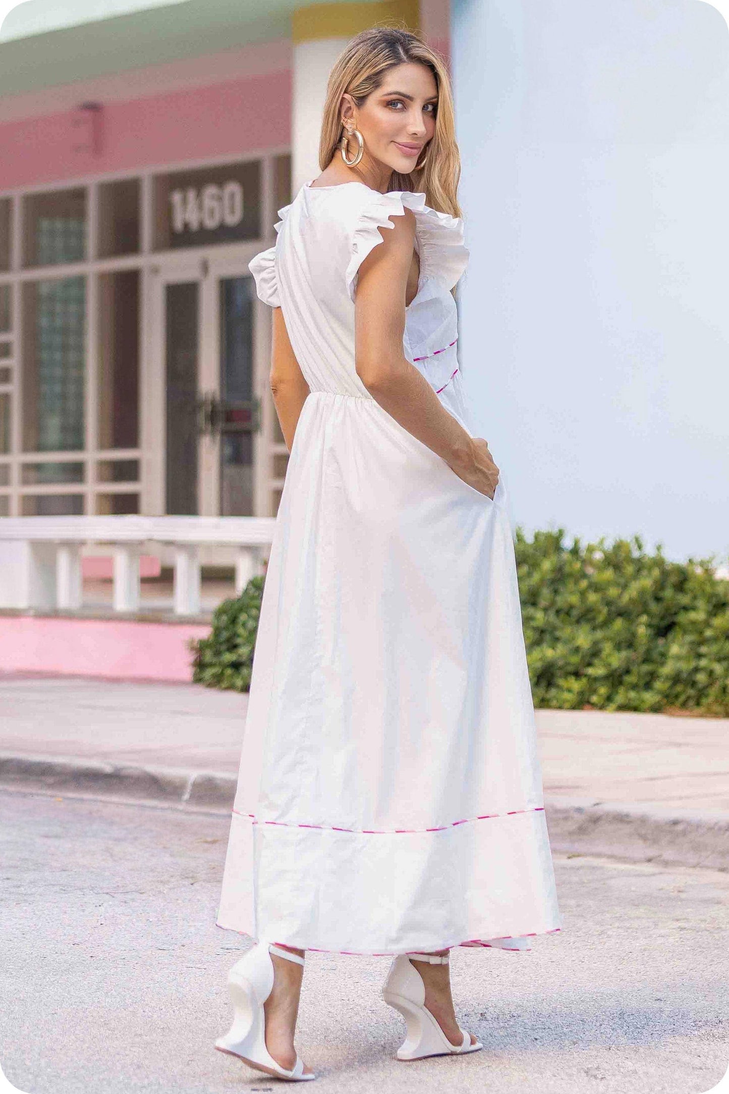 Contrast Multi Color Piping Midi Dress