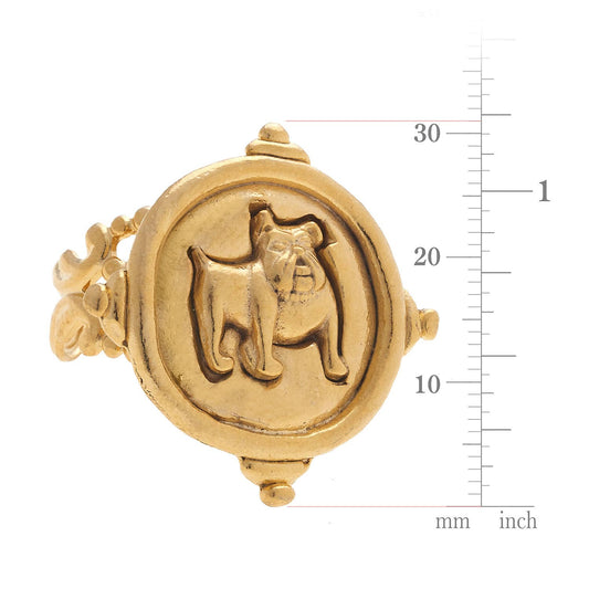 HANDCAST GOLD BULLDOG ADJUSTABLE RING