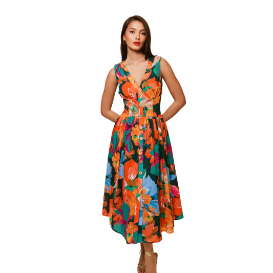 Hutch - Teal Hibiscus Indy Dress