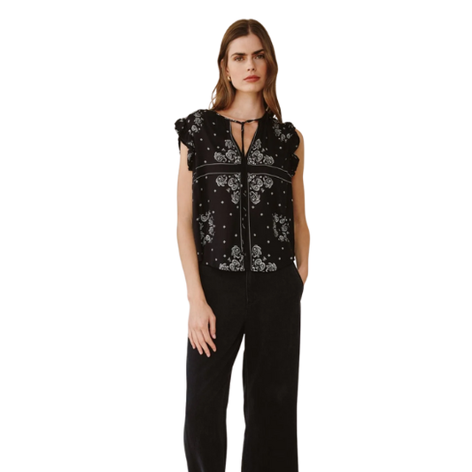 Bandana Print Ruffle Sleeve Top