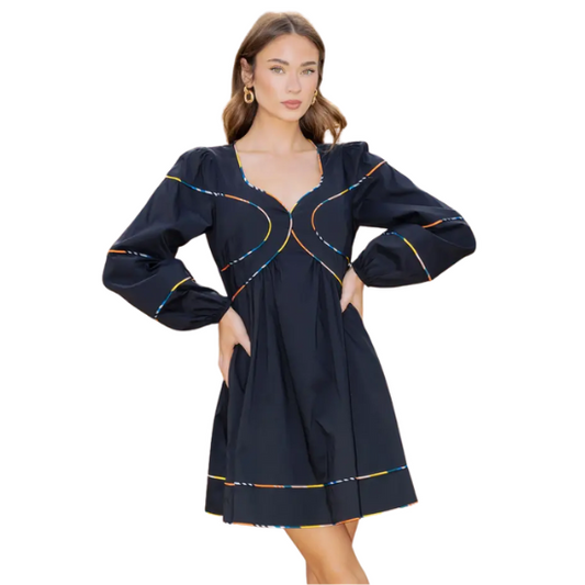 Contrast Multi Color Piping Mini Dress