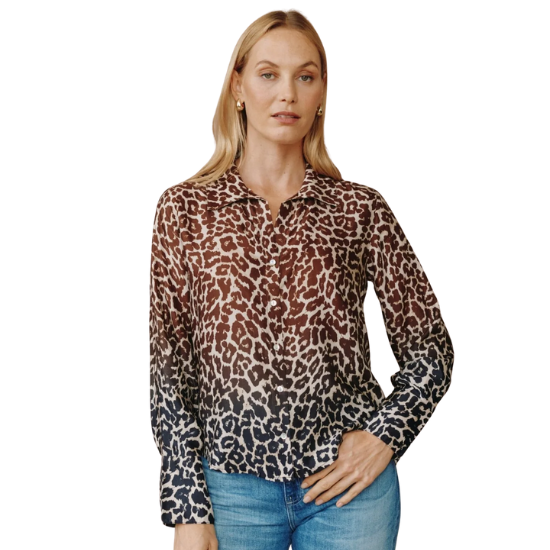 Ombre Leopard Button Down Top