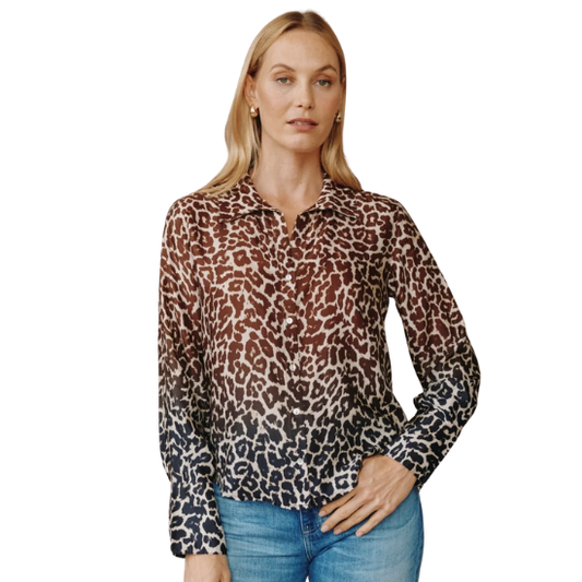 Ombre Leopard Button Down Top