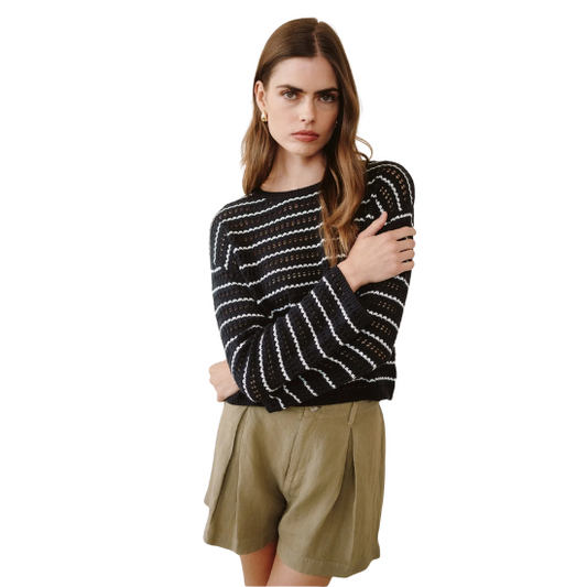 Black Striped Crew Neck Sweater