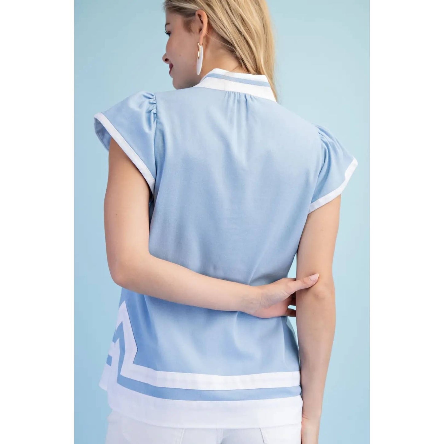 Embroidered Applique Design V-Neck Top
