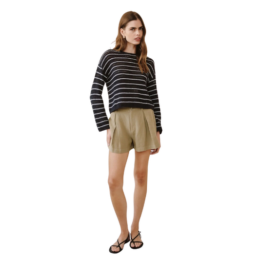 Black Striped Crew Neck Sweater
