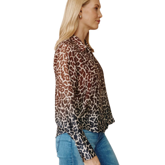 Ombre Leopard Button Down Top