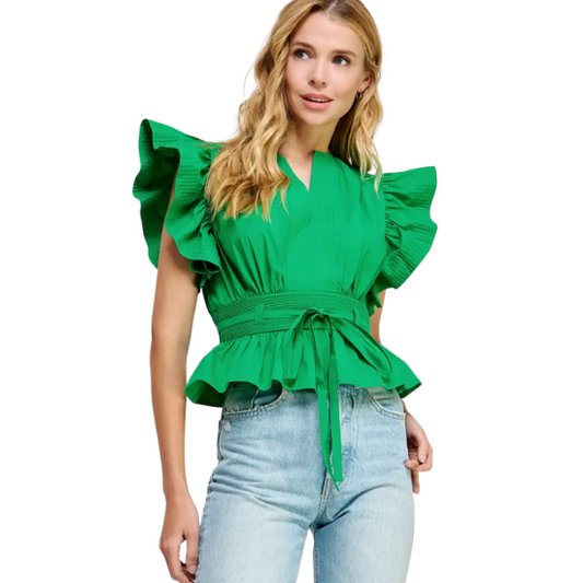 Flutter Sleeve Peplum Poplin Top