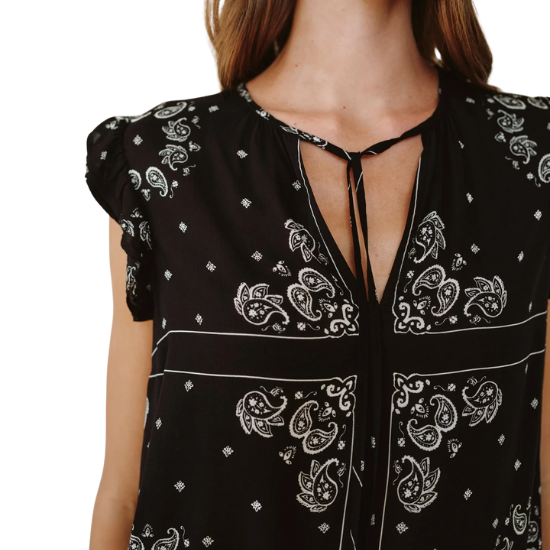 Bandana Print Ruffle Sleeve Top