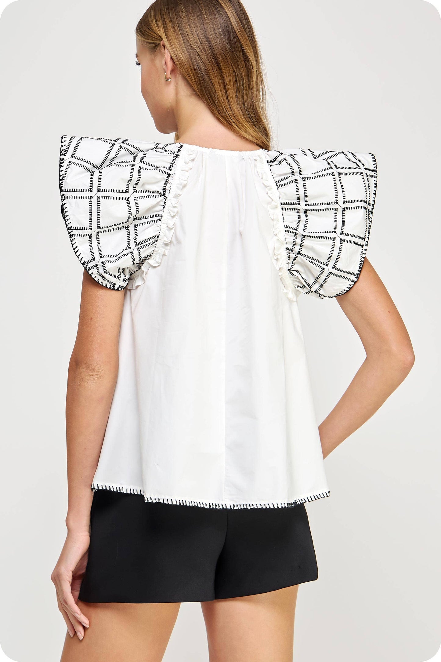 Embroidered Flutter Sleeve Poplin Blouse