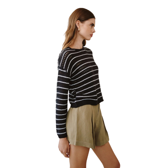 Black Striped Crew Neck Sweater