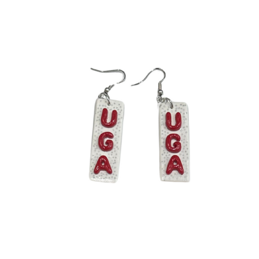 White + Red "UGA" Earrings