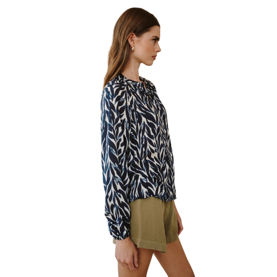 Navy Leaves Long Sleeve Raglan Shirt