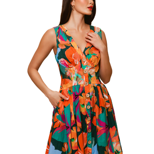 Hutch - Teal Hibiscus Indy Dress