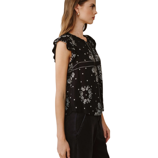 Bandana Print Ruffle Sleeve Top