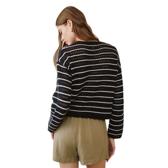 Black Striped Crew Neck Sweater