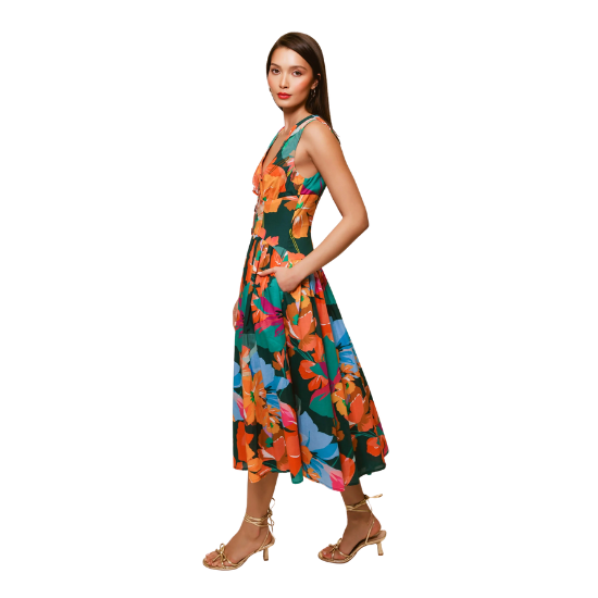 Hutch - Teal Hibiscus Indy Dress