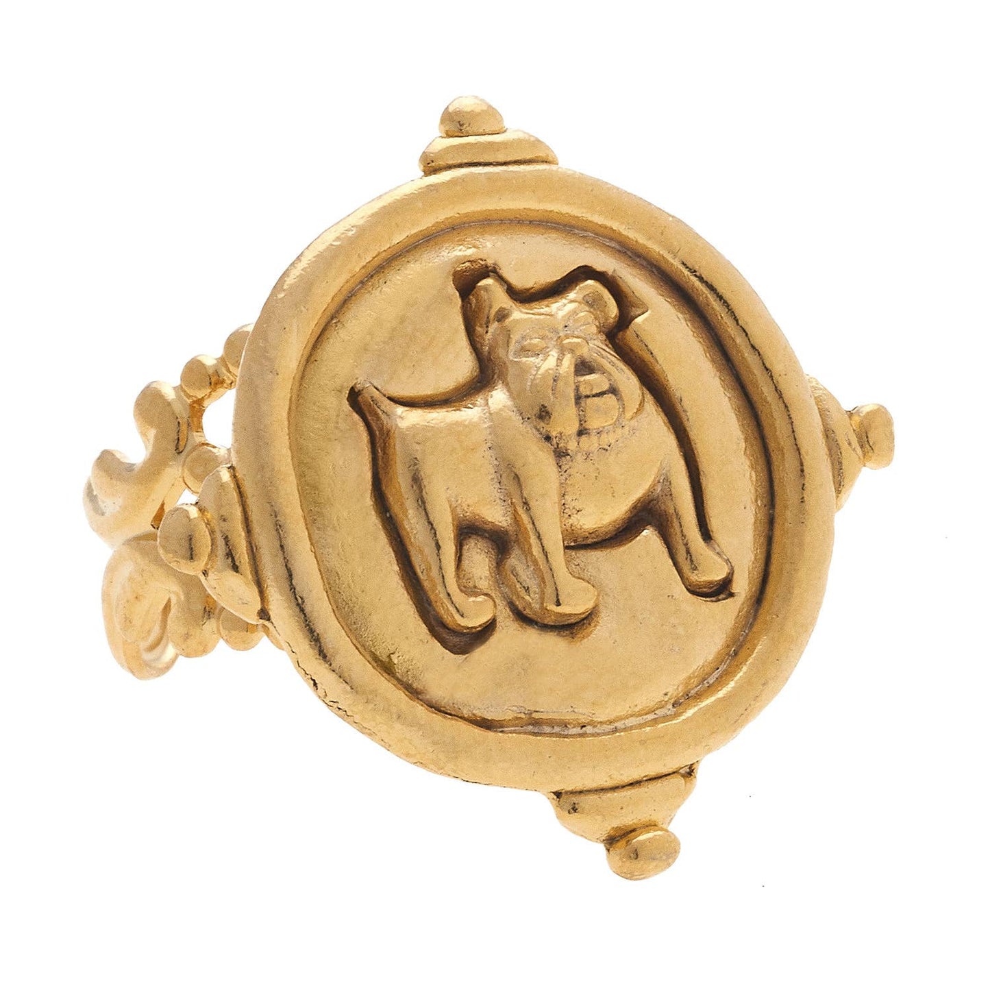 HANDCAST GOLD BULLDOG ADJUSTABLE RING