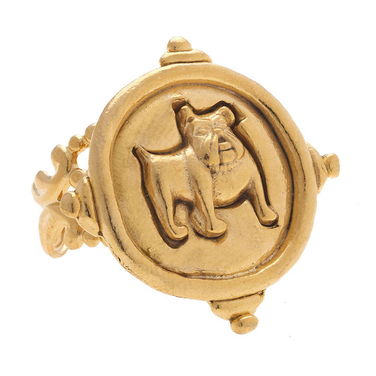 HANDCAST GOLD BULLDOG ADJUSTABLE RING