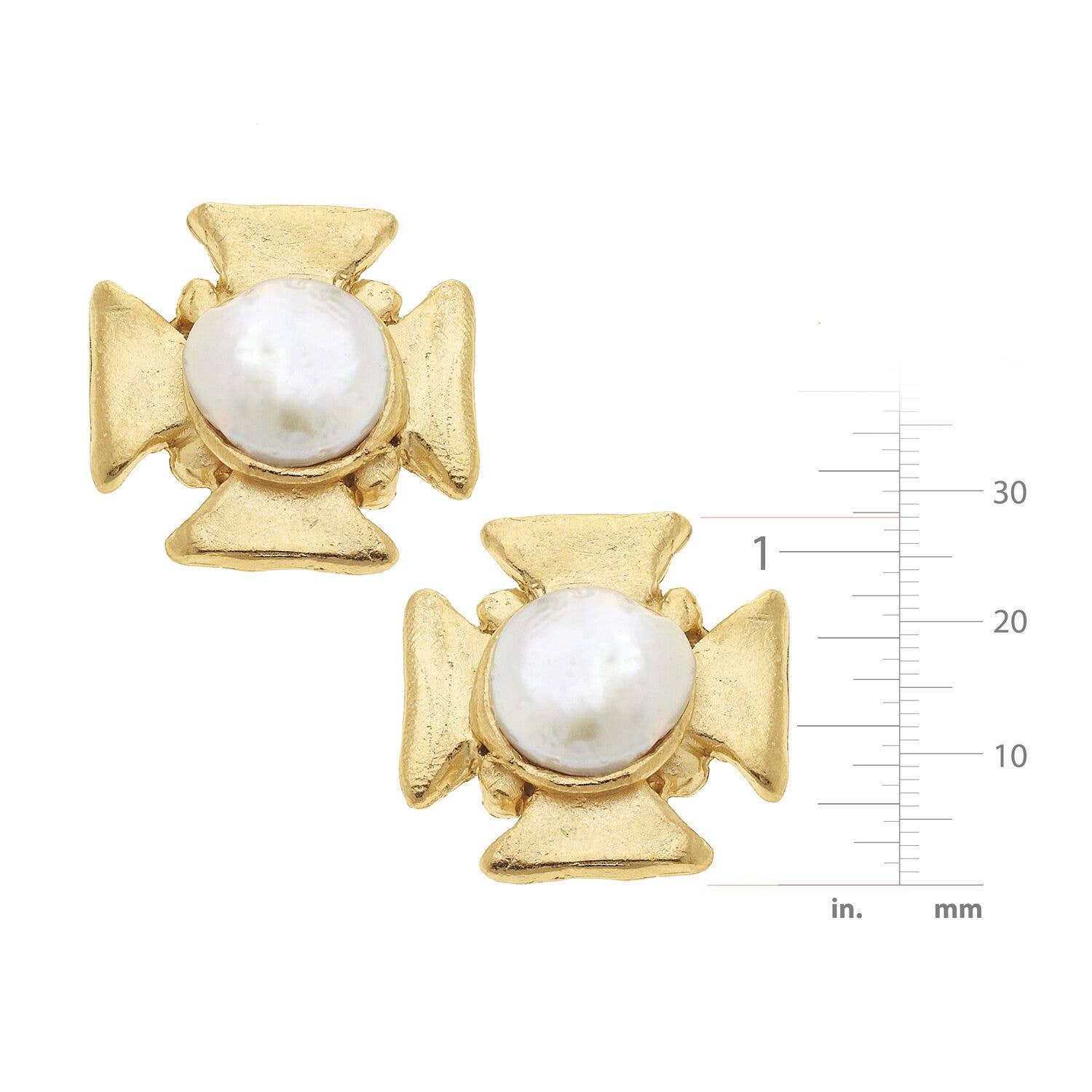 Gold Cross with Genuine Freshwater Pearl Pierced Earrings – Maya's