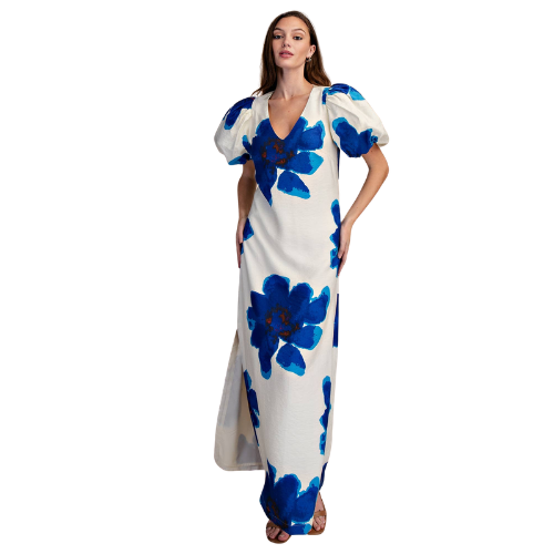 Puff-Sleeve A-Line Maxi Dress