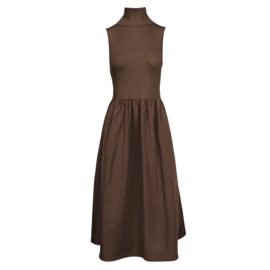 Sleeveless Mock-Neck Midi Dress