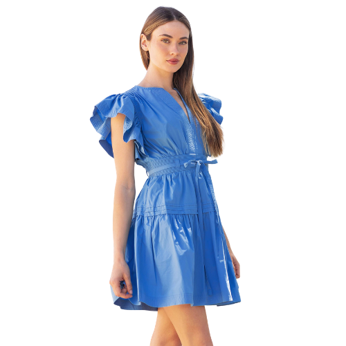 Flutter Sleeve Poplin Mini Dress