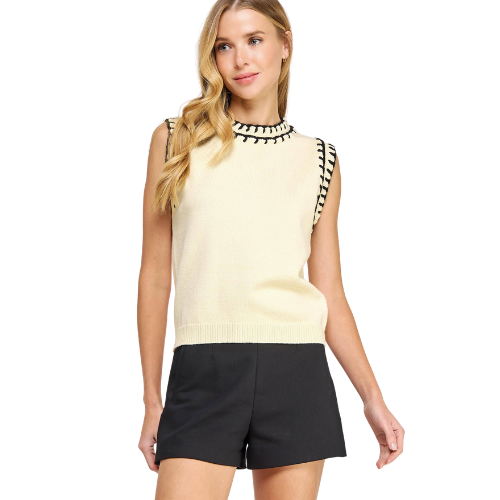 Embroidered Sleeveless Knit Tank Top