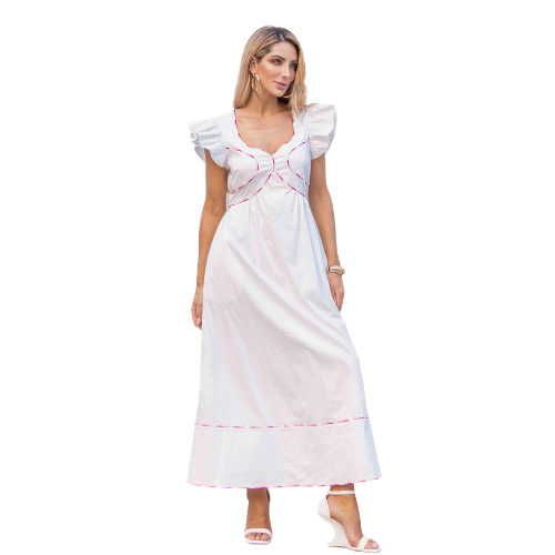 Contrast Multi Color Piping Midi Dress