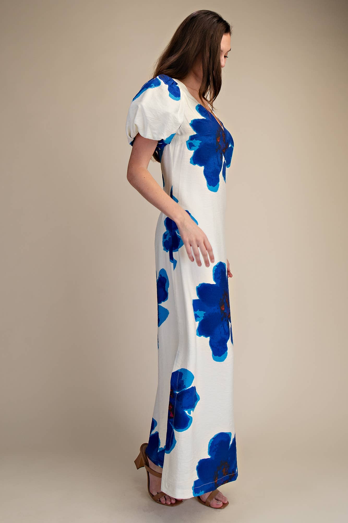 Puff-Sleeve A-Line Maxi Dress