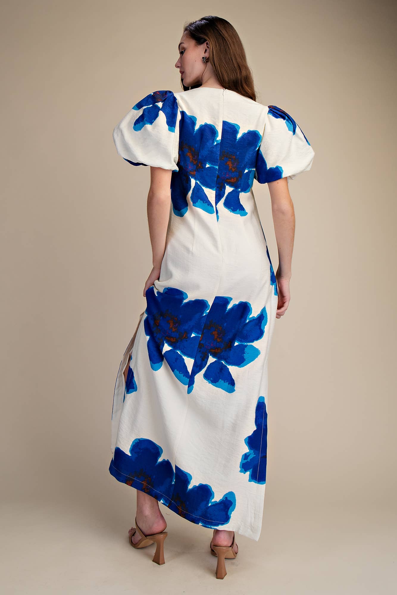 Puff-Sleeve A-Line Maxi Dress