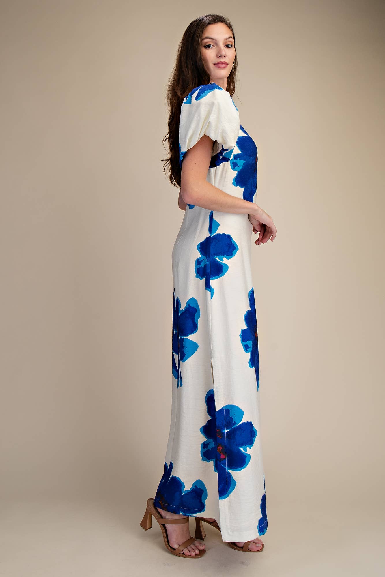 Puff-Sleeve A-Line Maxi Dress