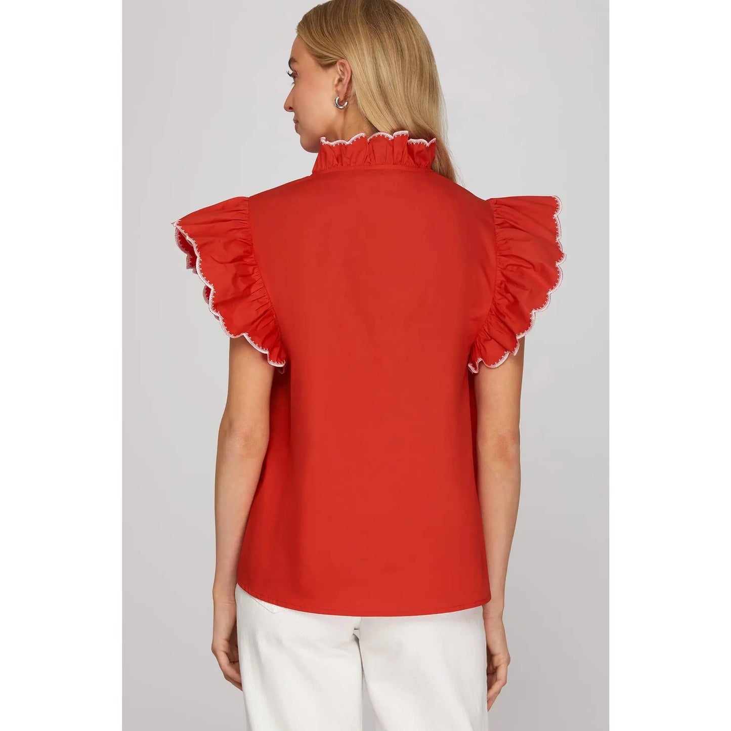 Embroidered Ruffle Sleeve Top